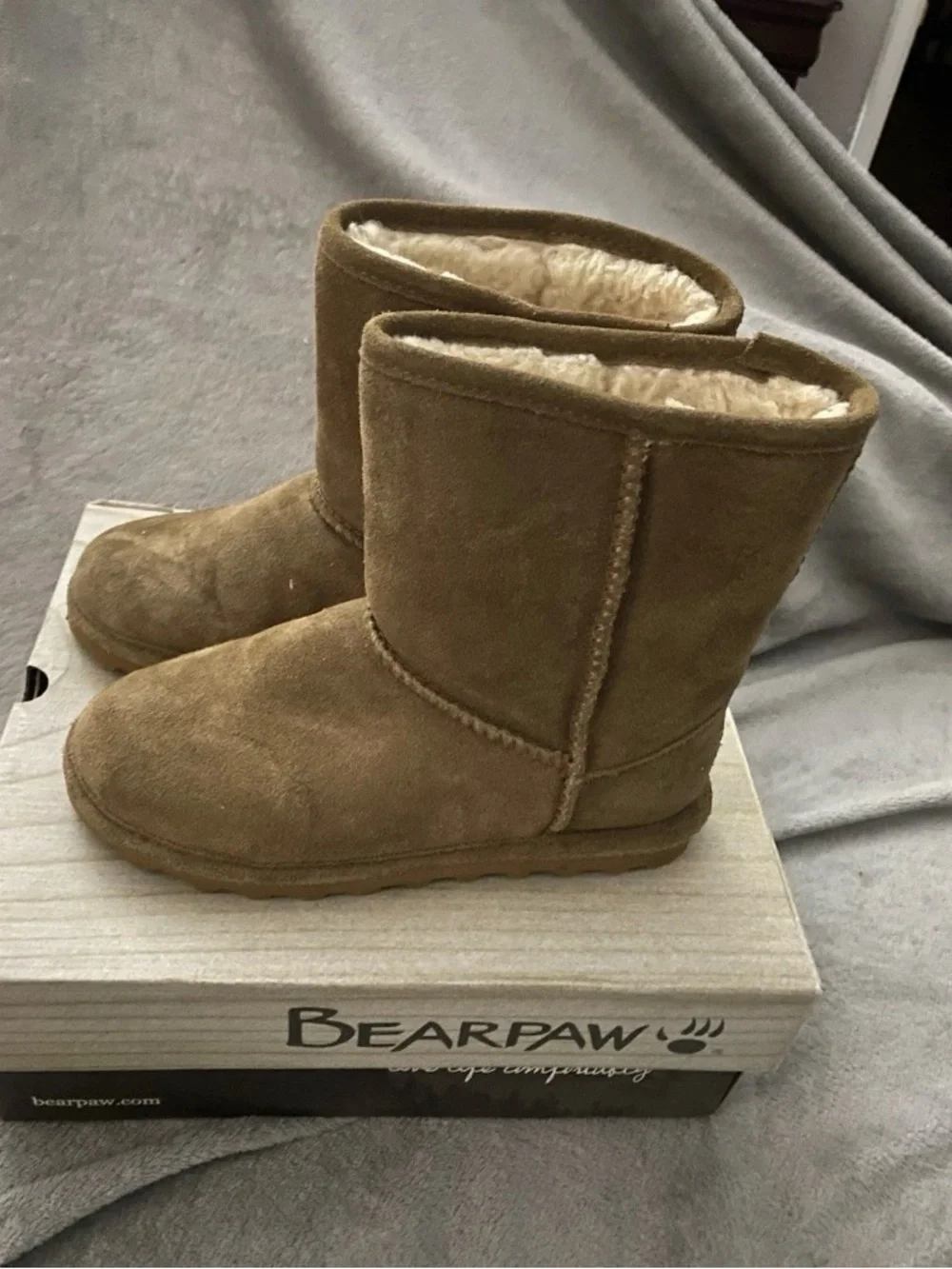 BearPaw Chestnut Suede Shearling Lined Short Boots